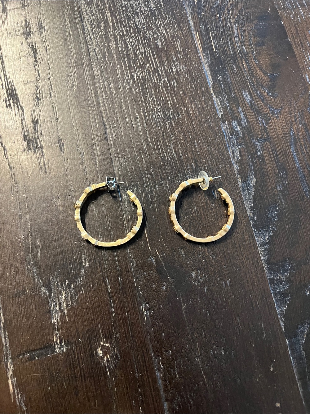 Gold Textured Hoop Earrings - Women Jewelry